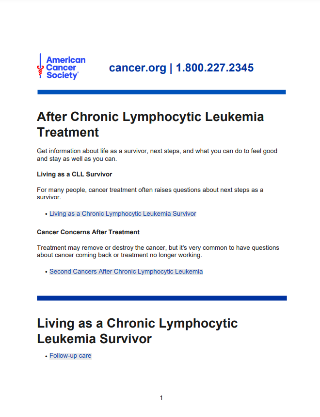 After Chronic Lymphocytic Leukemia Treatment After Chronic Lymphocytic Leukemia Treatment